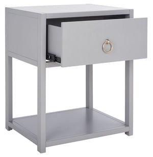 Yudi Nightstand with Chic Grey Finish, Gold Pull Drawer, and Stylish Bottom Shelf for Storage