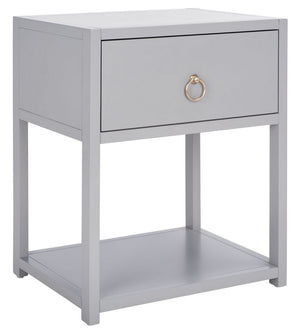 Yudi Nightstand with Chic Grey Finish, Gold Pull Drawer, and Stylish Bottom Shelf for Storage