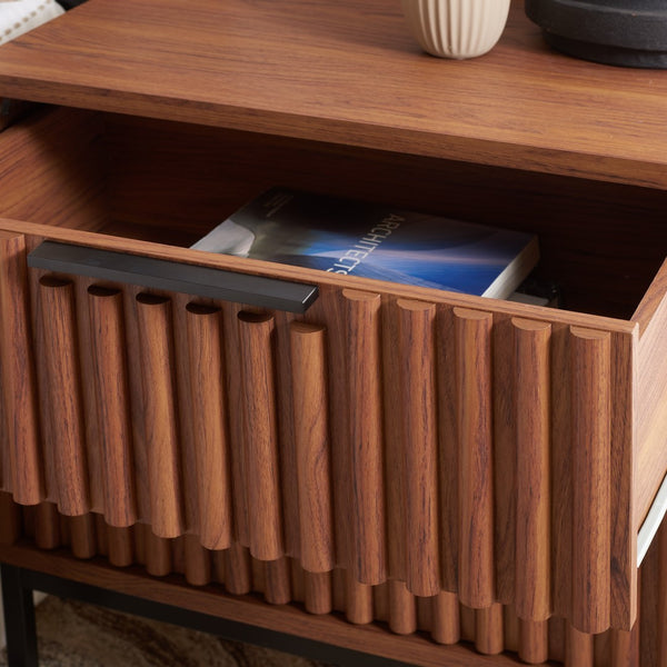 Safavieh Lylia 2 Drawer Nightstand Walnut / Black Legs / Black Handle Pb/ Mdf NST9605A