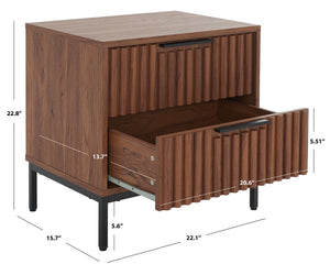 Safavieh Lylia 2 Drawer Nightstand Walnut / Black Legs / Black Handle Pb/ Mdf NST9605A