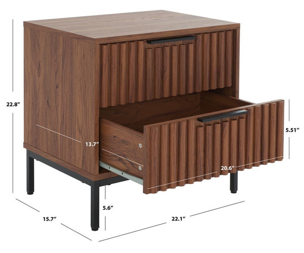 Safavieh Lylia 2 Drawer Nightstand Walnut / Black Legs / Black Handle Pb/ Mdf NST9605A