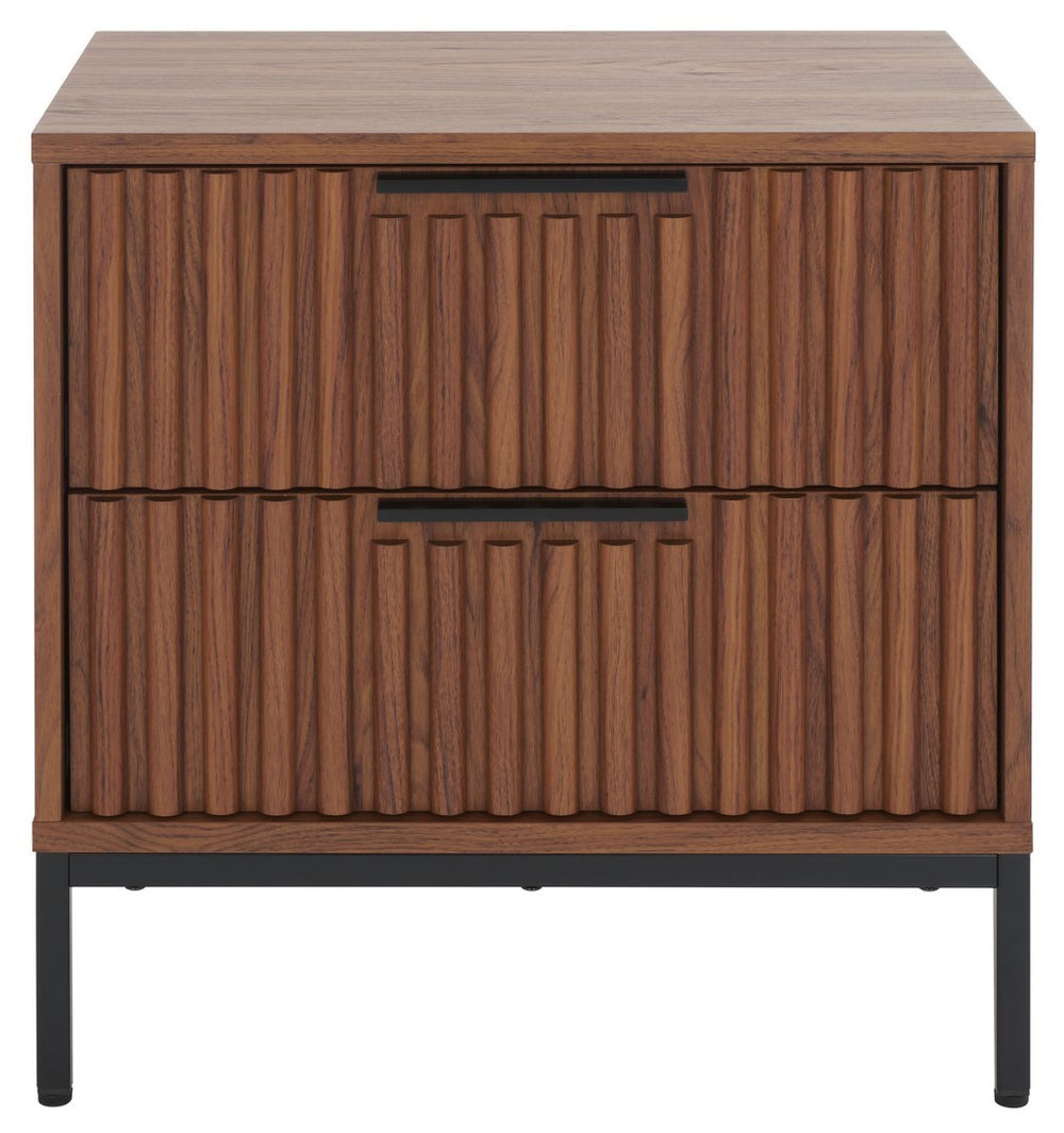 Safavieh Lylia 2 Drawer Nightstand Walnut / Black Legs / Black Handle Pb/ Mdf NST9605A