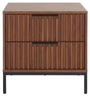 Safavieh Lylia 2 Drawer Nightstand Walnut / Black Legs / Black Handle Pb/ Mdf NST9605A
