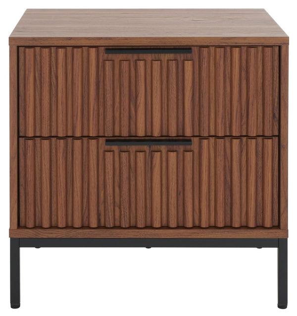 Safavieh Lylia 2 Drawer Nightstand Walnut / Black Legs / Black Handle Pb/ Mdf NST9605A