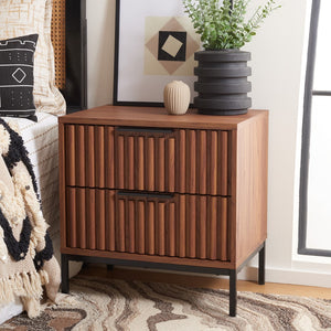 Safavieh Lylia 2 Drawer Nightstand Walnut / Black Legs / Black Handle Pb/ Mdf NST9605A