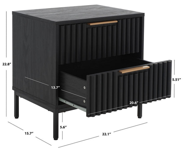 Safavieh Lylia 2 Drawer Nightstand Black / Black Legs / Gold Handle Pb/ Mdf NST9605B