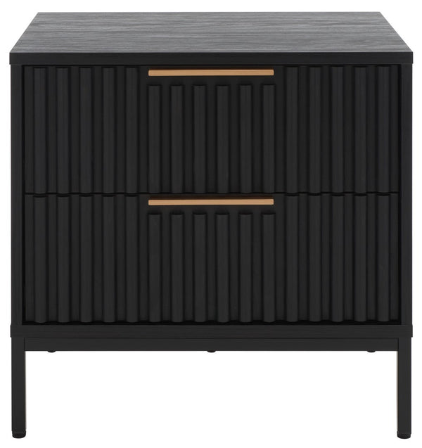 Safavieh Lylia 2 Drawer Nightstand Black / Black Legs / Gold Handle Pb/ Mdf NST9605B