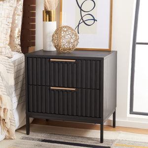 Safavieh Lylia 2 Drawer Nightstand Black / Black Legs / Gold Handle Pb/ Mdf NST9605B