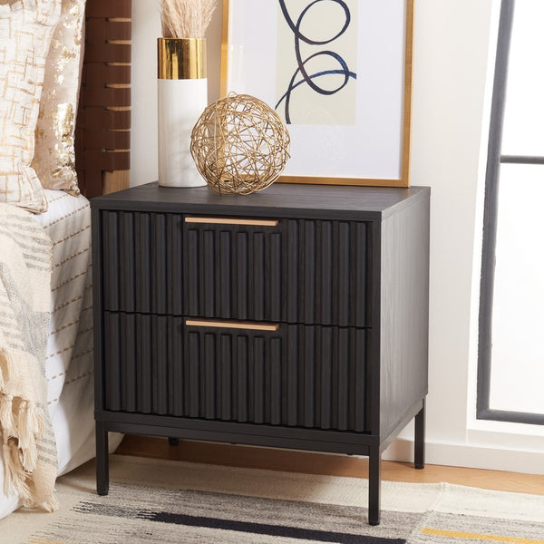 Safavieh Lylia 2 Drawer Nightstand Black / Black Legs / Gold Handle Pb/ Mdf NST9605B