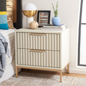Safavieh Lylia 2 Drawer Nightstand White / Gold Legs / Gold Handle Pb/ Mdf NST9605C