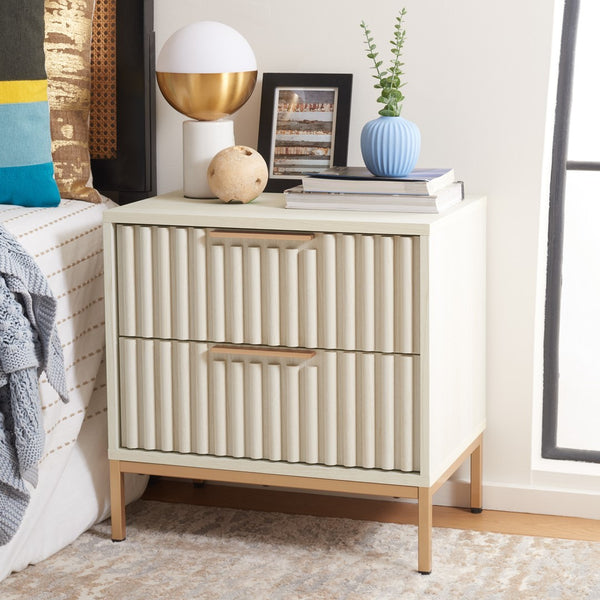 Safavieh Lylia 2 Drawer Nightstand White / Gold Legs / Gold Handle Pb/ Mdf NST9605C