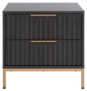 Safavieh Lylia 2 Drawer Nightstand Distressed Black / Gold Legs / Gold Handle Pb/ Mdf NST9605E