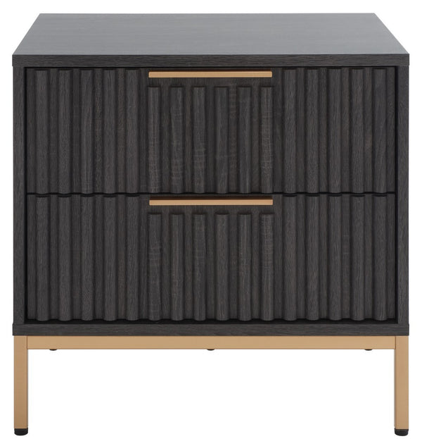 Safavieh Lylia 2 Drawer Nightstand Distressed Black / Gold Legs / Gold Handle Pb/ Mdf NST9605E