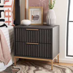 Safavieh Lylia 2 Drawer Nightstand Distressed Black / Gold Legs / Gold Handle Pb/ Mdf NST9605E