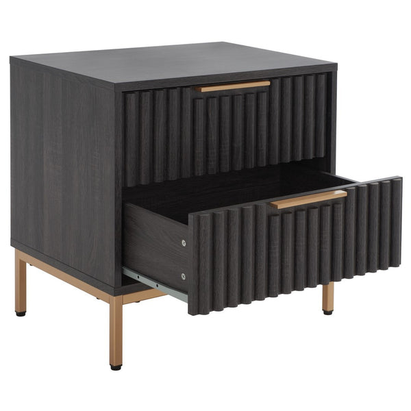 Safavieh Lylia 2 Drawer Nightstand Distressed Black / Gold Legs / Gold Handle Pb/ Mdf NST9605E