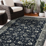 AMER Rugs Nuit Arabe NUI-20 Hand-Knotted Bordered Transitional Area Rug Navy 10' x 14'