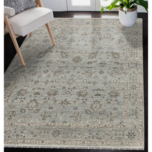 AMER Rugs Nuit Arabe NUI-6 Hand-Knotted Bordered Transitional Area Rug Gray/Blue 10' x 14'