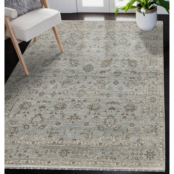AMER Rugs Nuit Arabe NUI-6 Hand-Knotted Bordered Transitional Area Rug Gray/Blue 10' x 14'