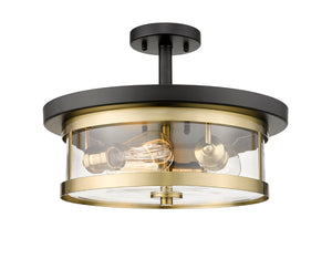 Bethel Black & Gold Semi Flush Mount Light – Elegant Metal Frame with Clear Glass Shade, 3 Bulbs