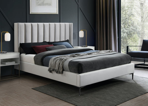 Nadia Velevet / Engineered Wood / Metal / Foam Contemporary Cream Velvet Full Bed - 59" W x 82" D x 48" H