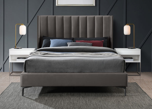 Nadia Velevet / Engineered Wood / Metal / Foam Contemporary Grey Velvet Full Bed - 59" W x 82" D x 48" H