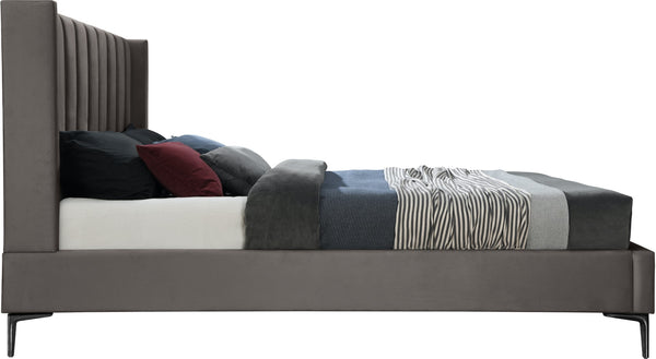 Nadia Velevet / Engineered Wood / Metal / Foam Contemporary Grey Velvet Queen Bed - 64.5" W x 86" D x 48" H