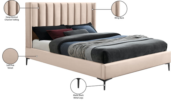 Nadia Velevet / Engineered Wood / Metal / Foam Contemporary Pink Velvet King Bed - 81" W x 86" D x 48" H