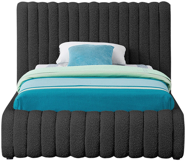 Nash Boucle Fabric / Engineered Wood / Foam Contemporary Black Boucle Fabric Twin Bed - 53" W x 86" D x 38" H