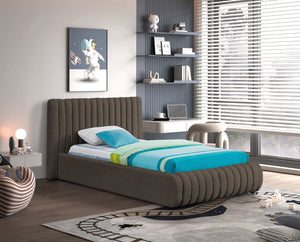 Nash Boucle Fabric / Engineered Wood / Foam Contemporary Brown Boucle Fabric Twin Bed - 53" W x 86" D x 38" H