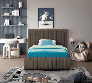 Nash Boucle Fabric / Engineered Wood / Foam Contemporary Brown Boucle Fabric Twin Bed - 53" W x 86" D x 38" H