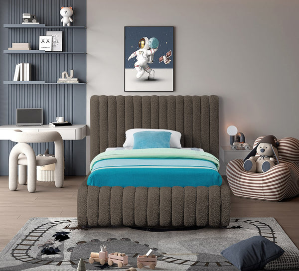 Nash Boucle Fabric / Engineered Wood / Foam Contemporary Brown Boucle Fabric Twin Bed - 53" W x 86" D x 38" H