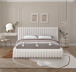 Nash Boucle Fabric / Engineered Wood / Foam Contemporary Cream Boucle Fabric King Bed - 89" W x 91" D x 38" H