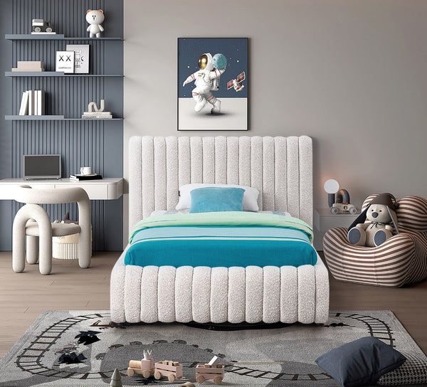 Nash Boucle Fabric / Engineered Wood / Foam Contemporary Cream Boucle Fabric Twin Bed - 53" W x 86" D x 38" H