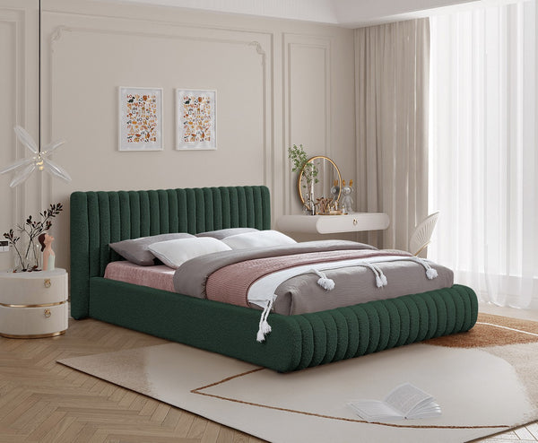 Nash Boucle Fabric / Engineered Wood / Foam Contemporary Green Boucle Fabric King Bed - 89" W x 91" D x 38" H