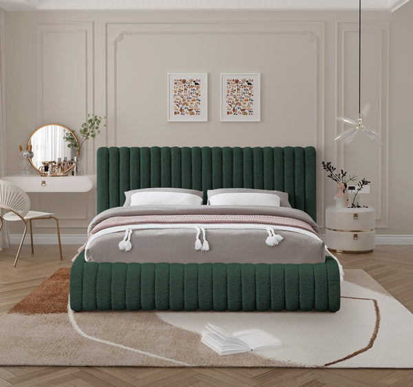 Nash Boucle Fabric / Engineered Wood / Foam Contemporary Green Boucle Fabric King Bed - 89" W x 91" D x 38" H