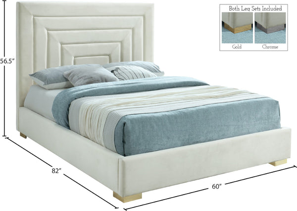 Nora Velvet / Engineered Wood / Metal / Foam Contemporary Cream Velvet Full Bed - 60" W x 76.4" D x 57" H