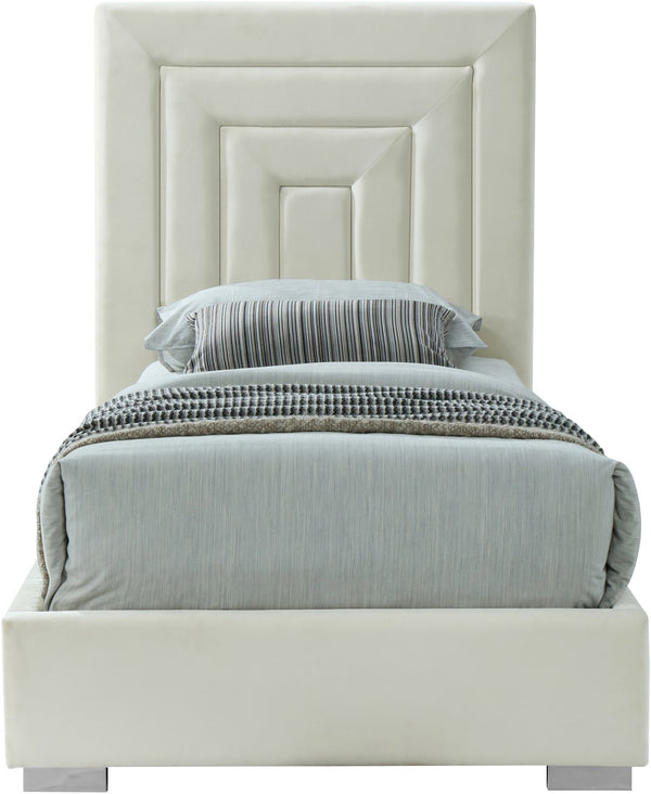 Nora Velvet / Engineered Wood / Metal / Foam Contemporary Cream Velvet Twin Bed - 44.5" W x 76.4" D x 57" H