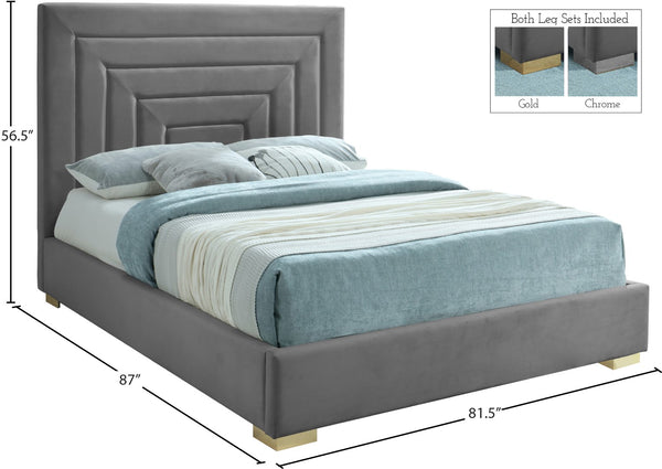 Nora Velvet / Engineered Wood / Metal / Foam Contemporary Grey Velvet King Bed - 82" W x 81.9" D x 57" H