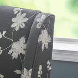 Draper Embroidered Floral Office Chair, Gray and White
