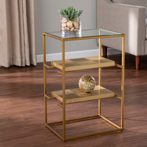 Sei Furniture Penketh Glass Top End Table W Storage Oc1098206