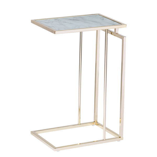 Holly Martin Colbi Glass Topped C Table Glam Style Champagne W White Faux Marble Glass Oc9841