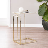 Holly Martin Colbi Glass Topped C Table Glam Style Champagne W White Faux Marble Glass Oc9841
