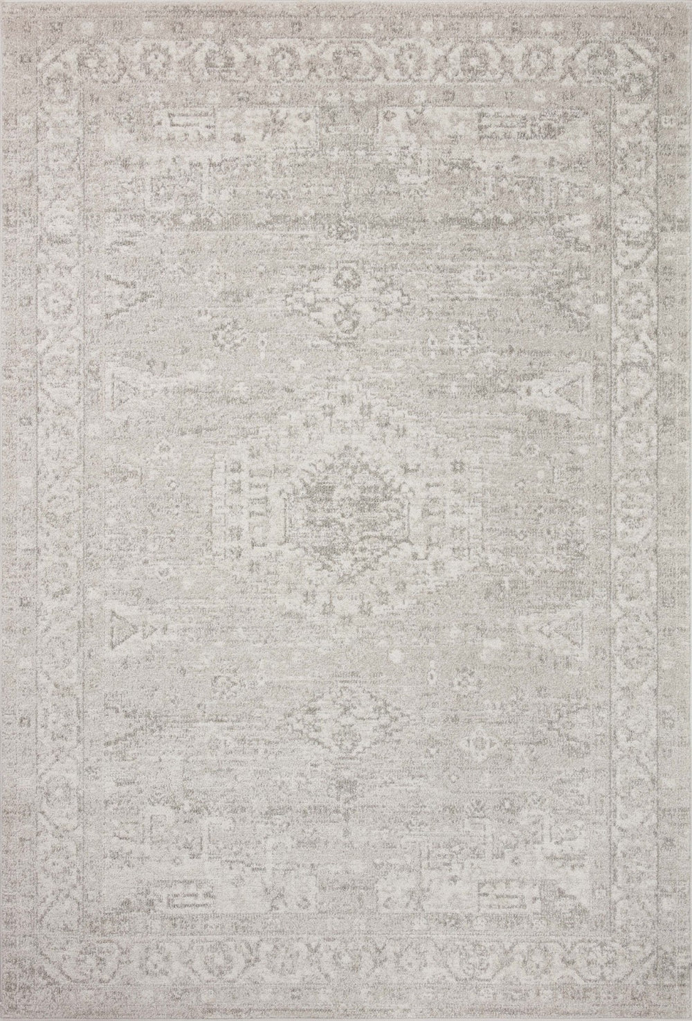 Loloi Rugs Loloi II Odette ODT-02 100% Polyester Pile Power Loomed Traditional Runner Rug Silver / Ivory 28.337 ODETODT-02SIIV27G0