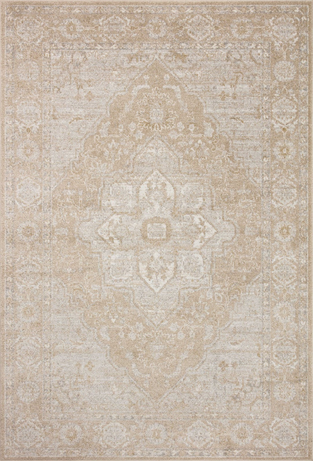 Loloi Rugs Loloi II Odette ODT-05 100% Polyester Pile Power Loomed Traditional Runner Rug Beige / Silver 28.337 ODETODT-05BESI27G0
