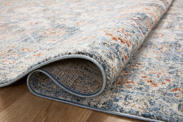 Loloi Rugs Loloi II Odette ODT-07 100% Polyester Pile Power Loomed Traditional Area Rug Sky / Rust 200 ODETODT-07SCRUB2F7