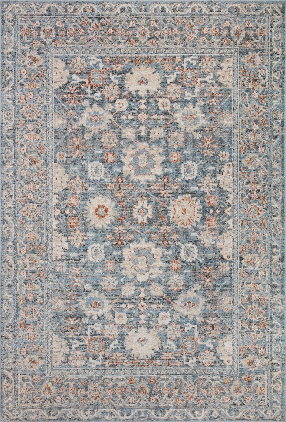 Loloi Rugs Loloi II Odette ODT-07 100% Polyester Pile Power Loomed Traditional Runner Rug Sky / Rust 28.337 ODETODT-07SCRU27G0