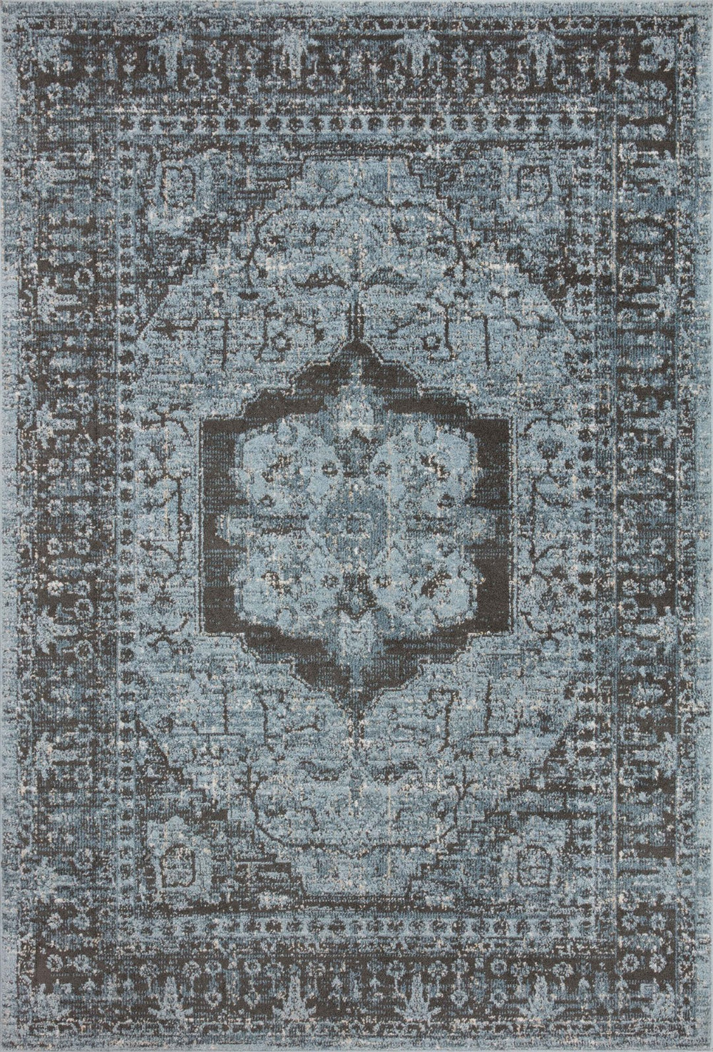 Loloi Rugs Loloi II Odette ODT-08 100% Polyester Pile Power Loomed Traditional Runner Rug Sky / Charcoal 28.337 ODETODT-08SCCC27G0