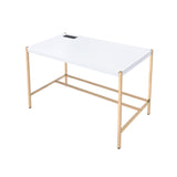 Midriaks Contemporary Writing Desk with USB Port White & Gold Finish OF00020-ACME