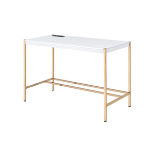 Midriaks Contemporary Writing Desk with USB Port White & Gold Finish OF00020-ACME