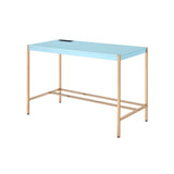 Midriaks Contemporary Writing Desk with USB Port Baby Blue & Gold Finish OF00023-ACME